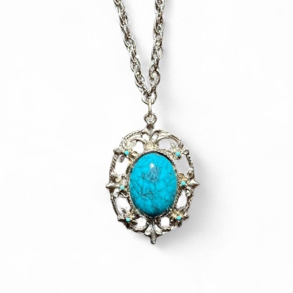 Silver and Turquoise Pendant Necklace